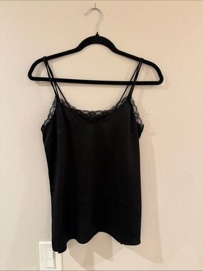 All Saints Black Satin Lace-Trim Cami